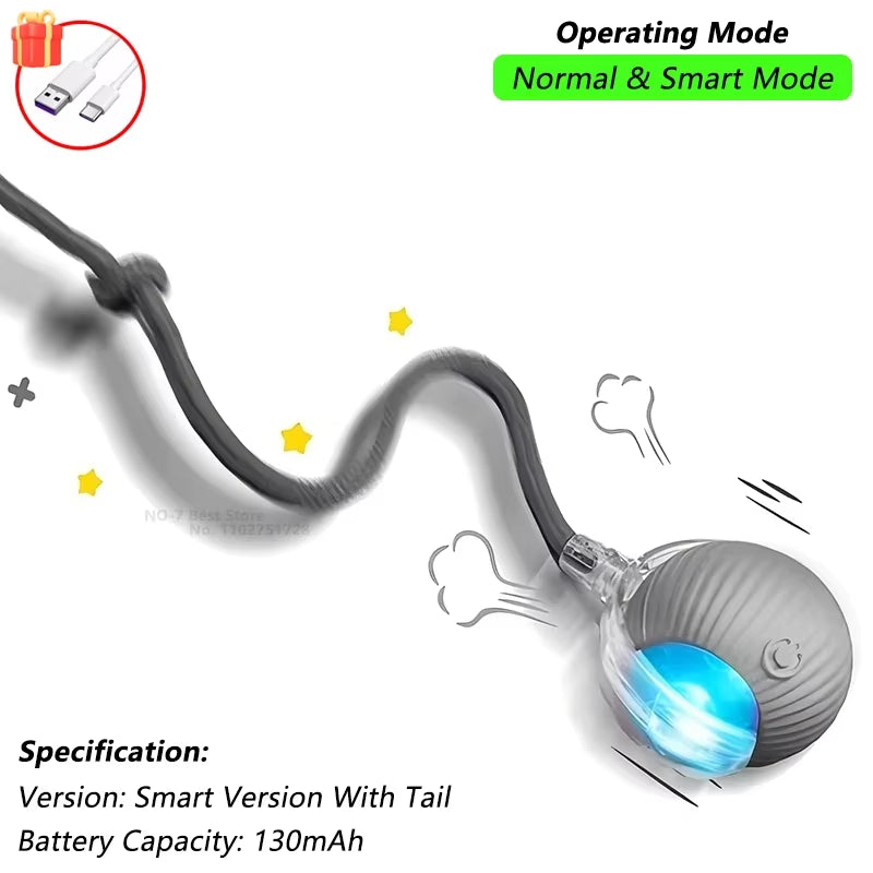 Automatic Interactive Cat Toy Ball with Tail - Rechargeable Smart Pet Plaything