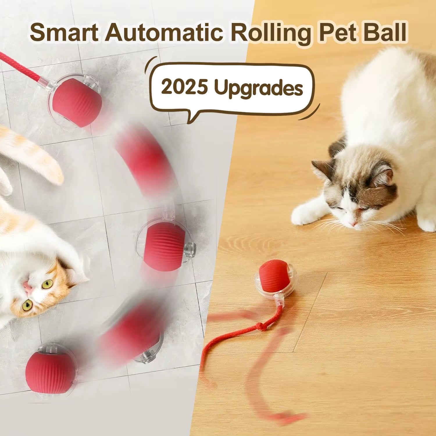 Automatic Interactive Cat Toy Ball with Tail - Rechargeable Smart Pet Plaything