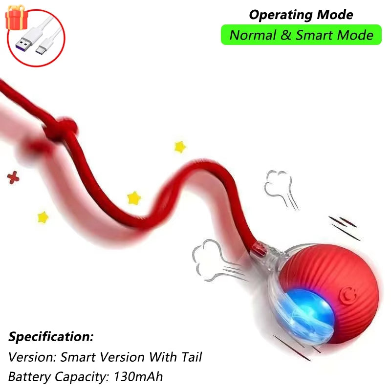 Automatic Interactive Cat Toy Ball with Tail - Rechargeable Smart Pet Plaything